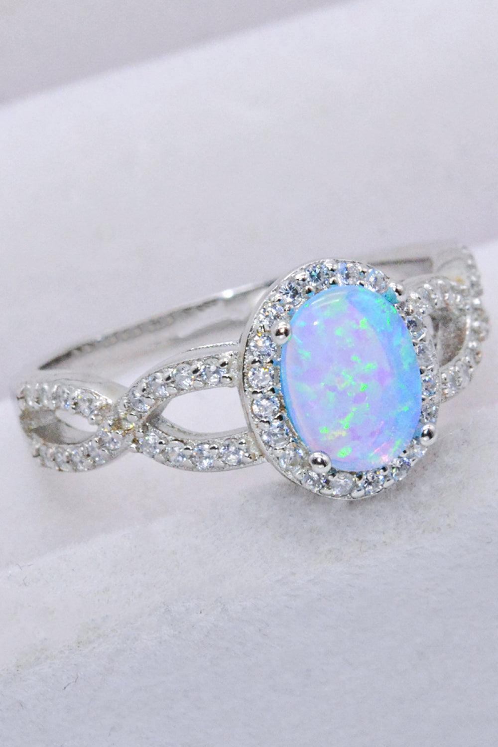 Undeniable Charm Sterling Silver Sky Blue Opal Halo Ring - MXSTUDIO.COM
