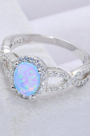Undeniable Charm Sterling Silver Sky Blue Opal Halo Ring - MXSTUDIO.COM