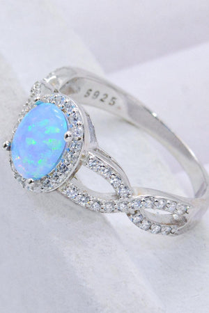 Undeniable Charm Sterling Silver Sky Blue Opal Halo Ring - MXSTUDIO.COM