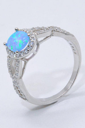 Undeniable Charm Sterling Silver Sky Blue Opal Halo Ring - MXSTUDIO.COM