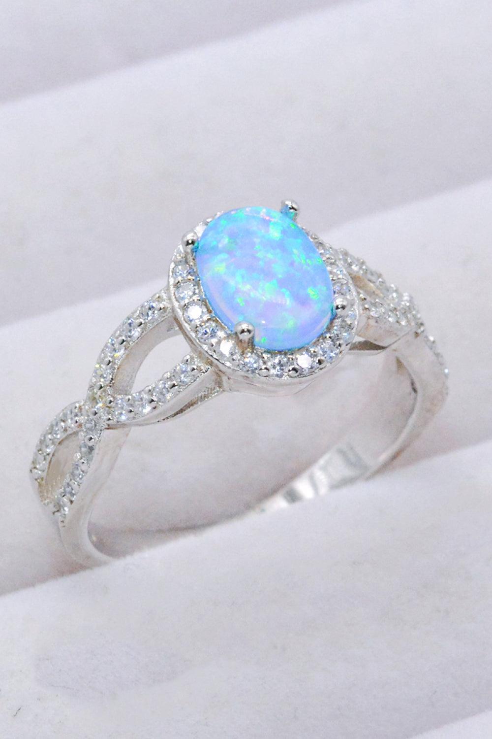 Undeniable Charm Sterling Silver Sky Blue Opal Halo Ring - MXSTUDIO.COM