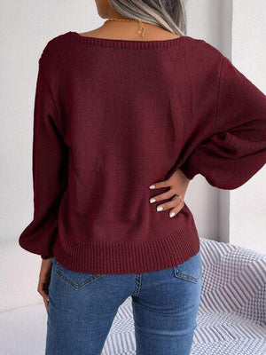 Underrated Chic Cable Knit Square Neck Sweater-MXSTUDIO.COM