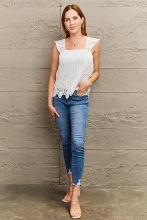 Unfading Beauty Square Neck White Lace Tank - MXSTUDIO.COM