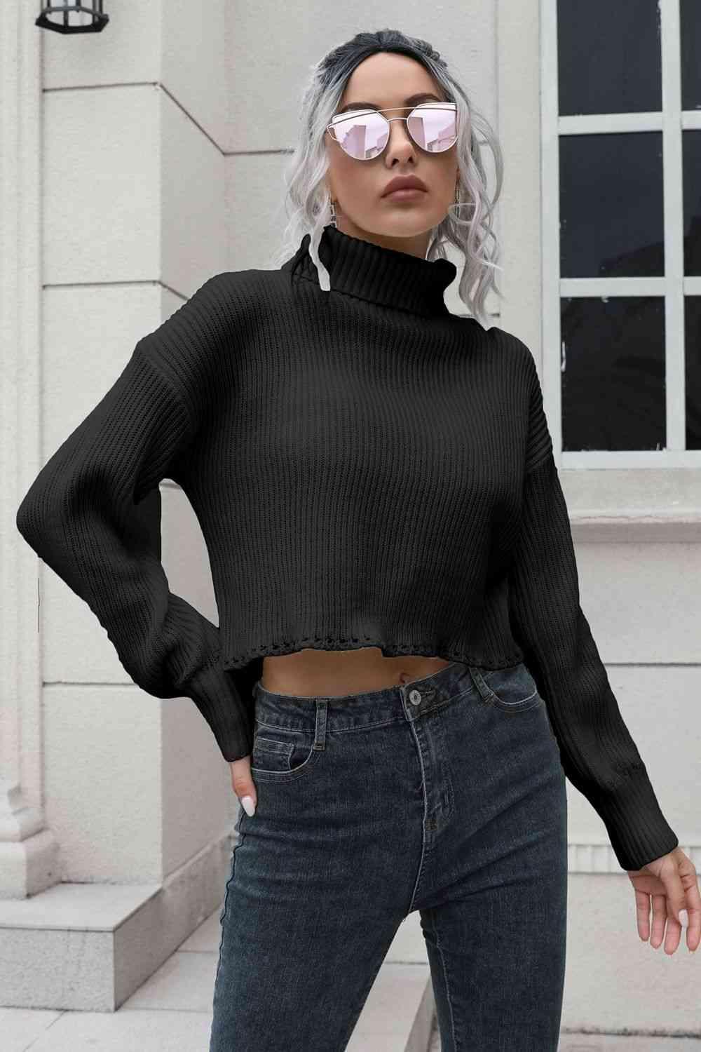 Unfazed By Cold Cropped Turtleneck Sweater - MXSTUDIO.COM