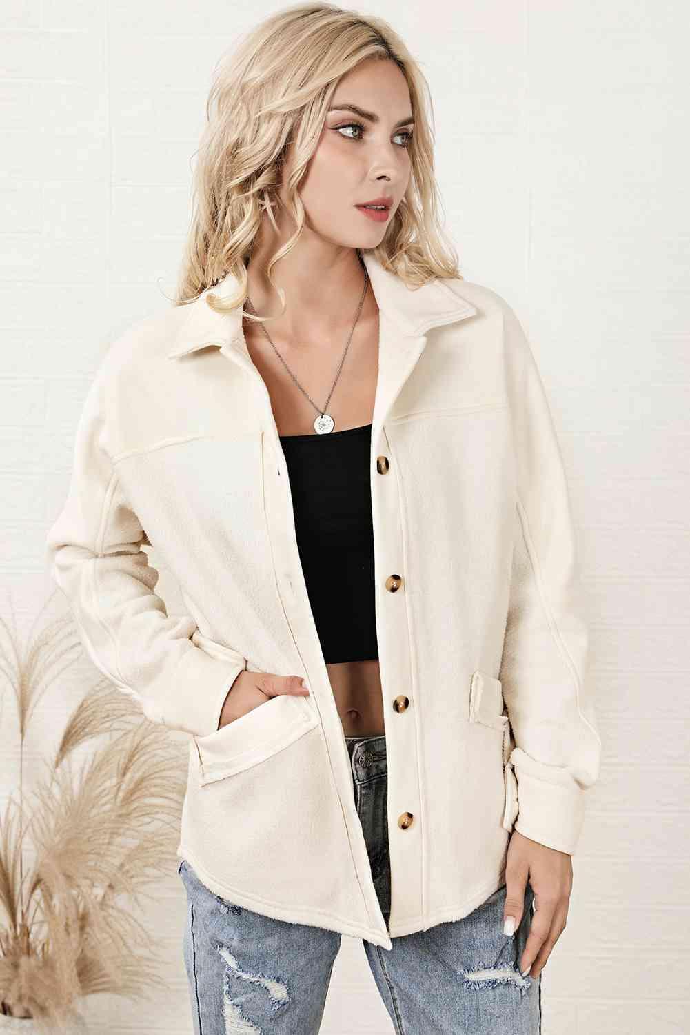 Unfussy Button Down White Shirt Jacket - MXSTUDIO.COM