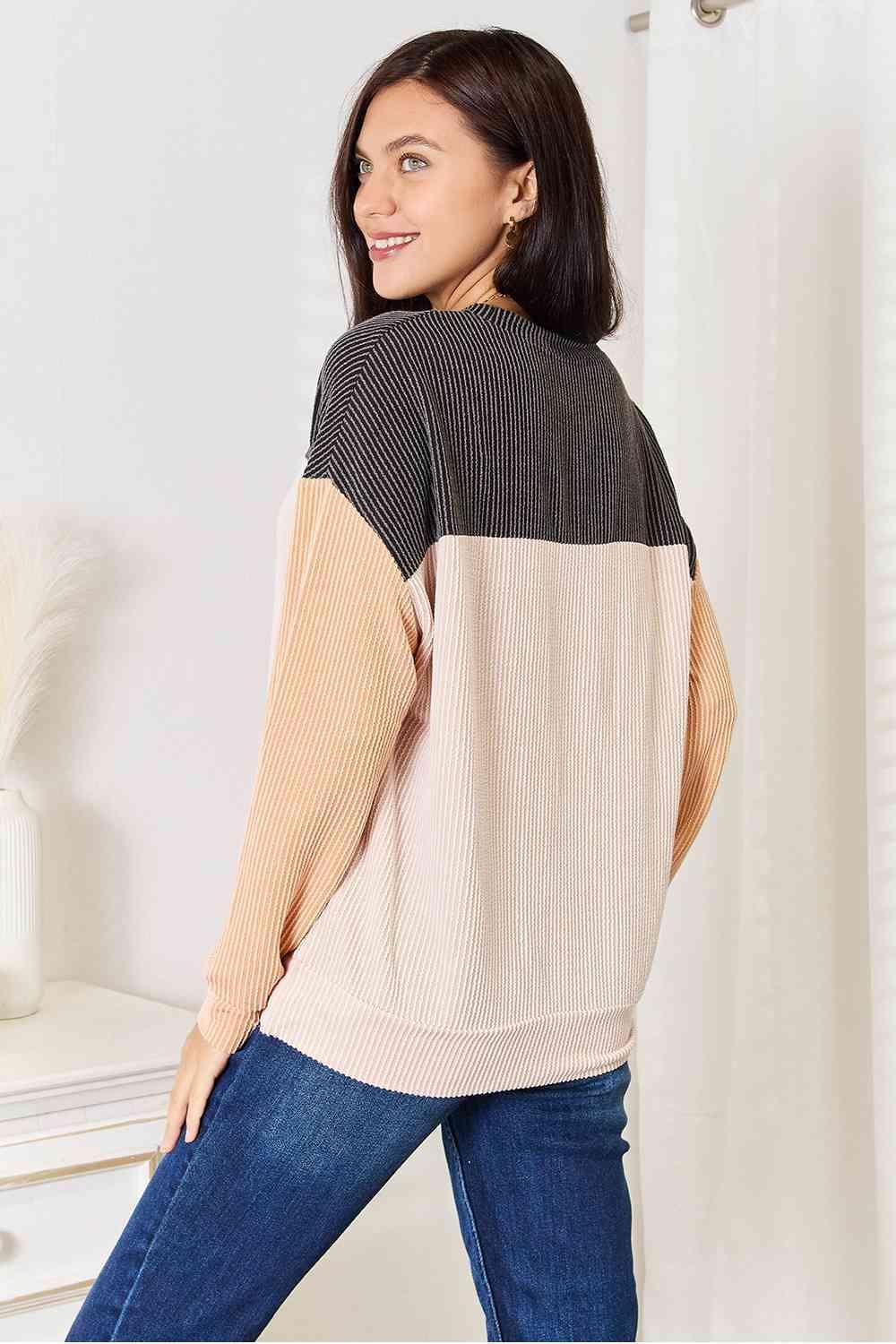 Unique Dropped Shoulder Women's Color Block T Shirt - MXSTUDIO.COM