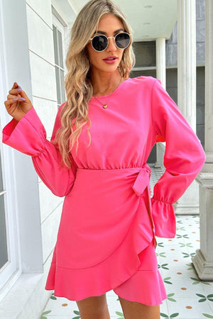 Unique Flair Long Sleeves Hot Pink Mini Dress - MXSTUDIO.COM