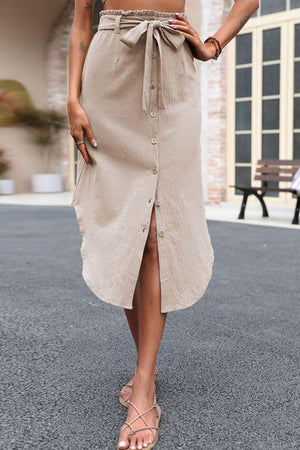 Uniquely Beautiful Tie Belt Curved Hem Skirt - MXSTUDIO.COM