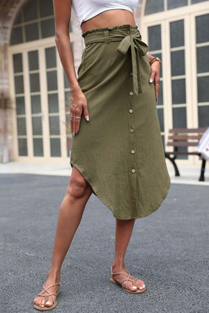 Uniquely Beautiful Tie Belt Curved Hem Skirt - MXSTUDIO.COM