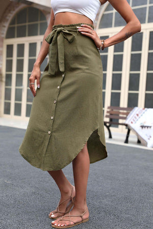 Uniquely Beautiful Tie Belt Curved Hem Skirt - MXSTUDIO.COM