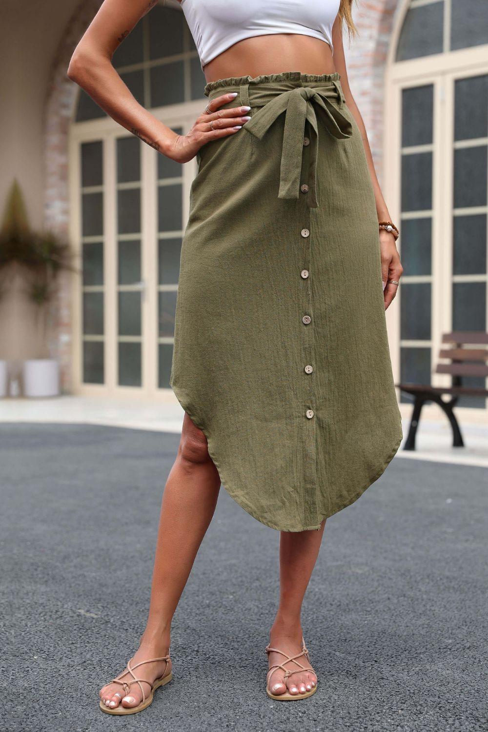 Uniquely Beautiful Tie Belt Curved Hem Skirt - MXSTUDIO.COM