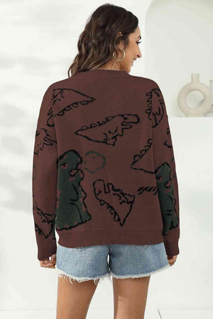 Uniquely Warm Crew Neck Dinosaur Sweater - MXSTUDIO.COM