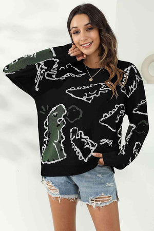 Uniquely Warm Crew Neck Dinosaur Sweater - MXSTUDIO.COM