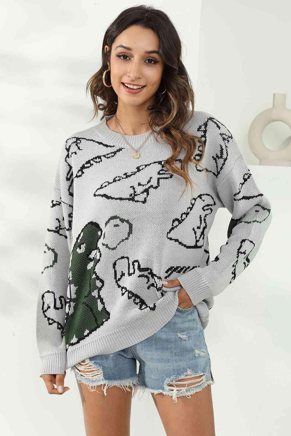 Uniquely Warm Crew Neck Dinosaur Sweater - MXSTUDIO.COM