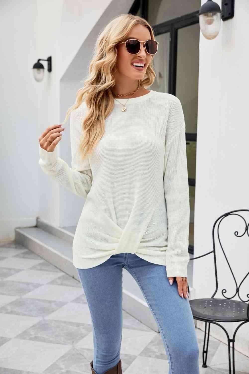 Uniquely Warm Twist Front Sweater - MXSTUDIO.COM