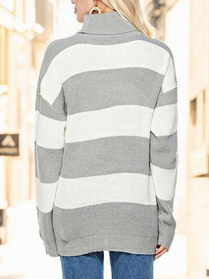 Unlimited Warmth Striped Turtleneck Sweater-MXSTUDIO.COM