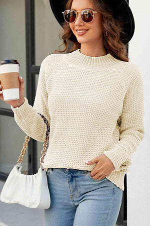Unmatched Comfort Mock Neck Waffle Knit Sweater - MXSTUDIO.COM