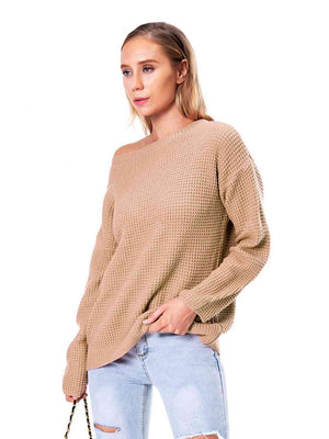Unordinary Comfort Boat Neck Waffle Knit Sweater - MXSTUDIO.COM