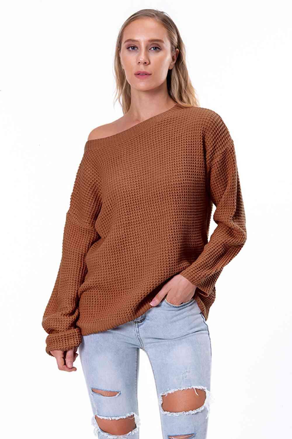 Unordinary Comfort Boat Neck Waffle Knit Sweater - MXSTUDIO.COM