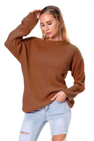 Unordinary Comfort Boat Neck Waffle Knit Sweater - MXSTUDIO.COM