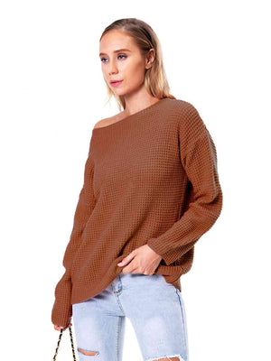 Unordinary Comfort Boat Neck Waffle Knit Sweater - MXSTUDIO.COM