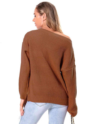 Unordinary Comfort Boat Neck Waffle Knit Sweater - MXSTUDIO.COM