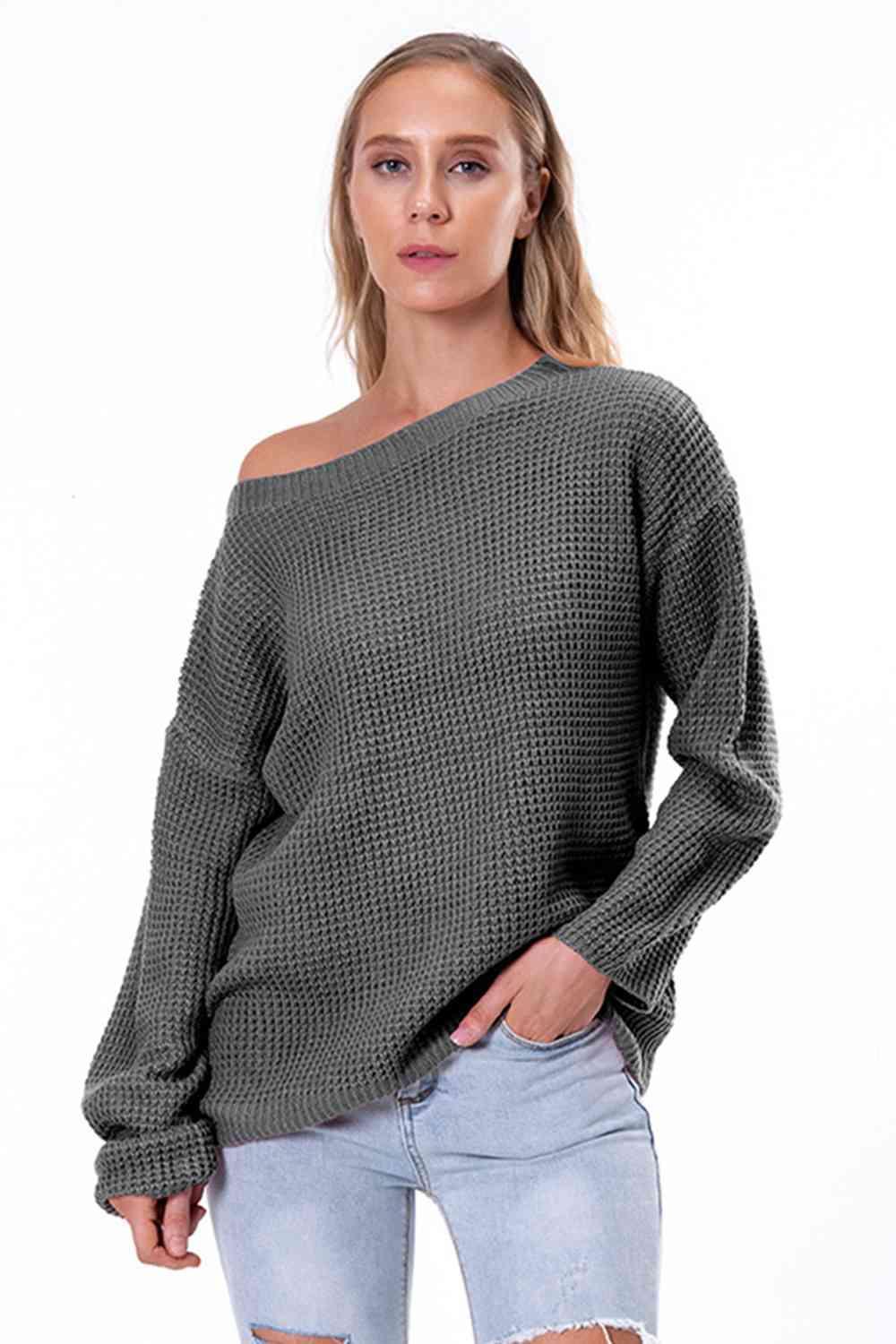 Unordinary Comfort Boat Neck Waffle Knit Sweater - MXSTUDIO.COM