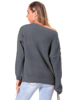 Unordinary Comfort Boat Neck Waffle Knit Sweater - MXSTUDIO.COM