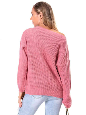 Unordinary Comfort Boat Neck Waffle Knit Sweater - MXSTUDIO.COM