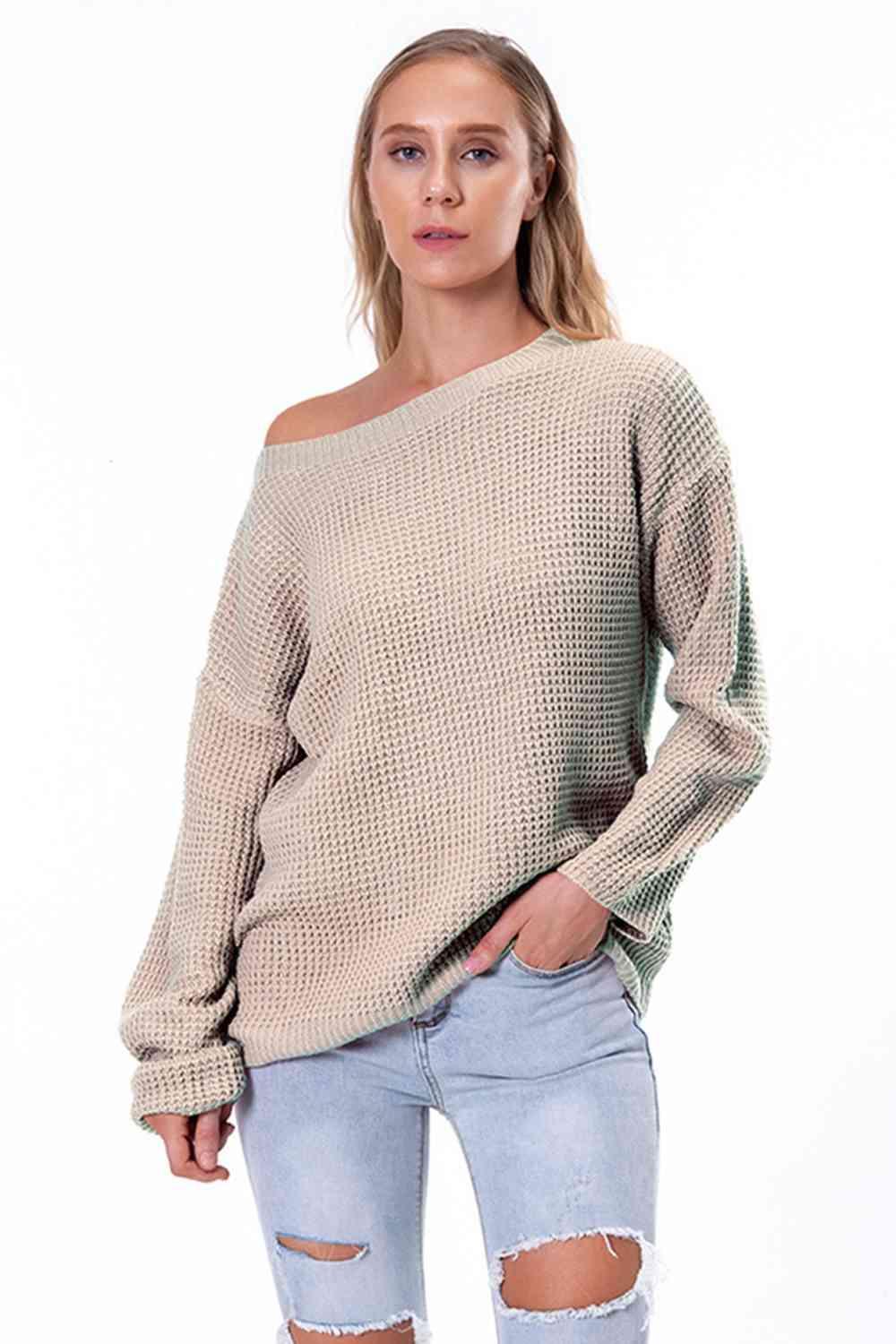 Unordinary Comfort Boat Neck Waffle Knit Sweater - MXSTUDIO.COM