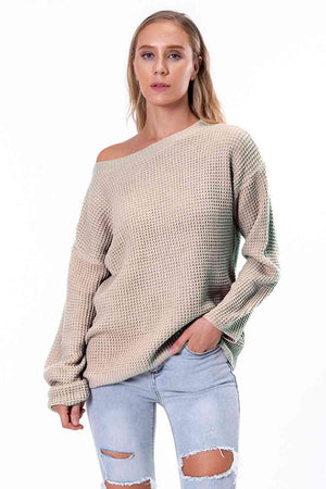 Unordinary Comfort Boat Neck Waffle Knit Sweater - MXSTUDIO.COM