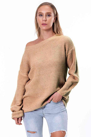 Unordinary Comfort Boat Neck Waffle Knit Sweater - MXSTUDIO.COM