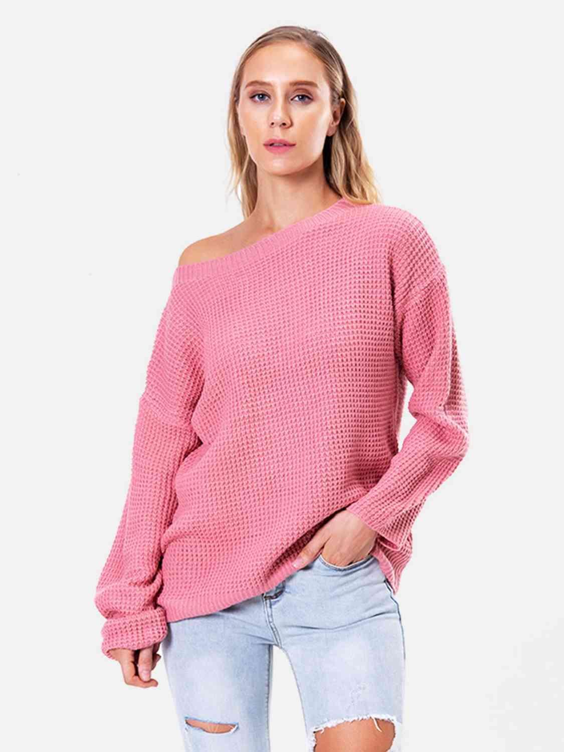 Unordinary Comfort Boat Neck Waffle Knit Sweater - MXSTUDIO.COM