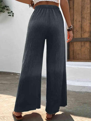 Unrestrictive Fit Elastic Waist Wide Leg Pants - MXSTUDIO.COM