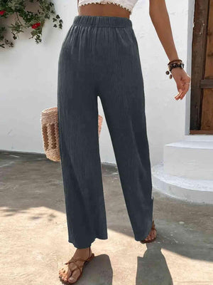 Unrestrictive Fit Elastic Waist Wide Leg Pants - MXSTUDIO.COM