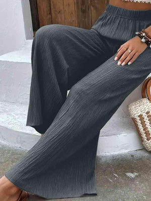 Unrestrictive Fit Elastic Waist Wide Leg Pants - MXSTUDIO.COM