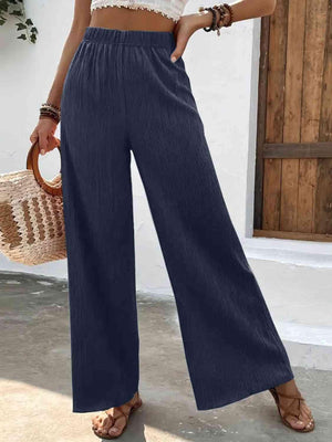 Unrestrictive Fit Elastic Waist Wide Leg Pants - MXSTUDIO.COM