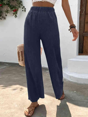 Unrestrictive Fit Elastic Waist Wide Leg Pants - MXSTUDIO.COM