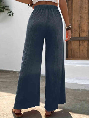 Unrestrictive Fit Elastic Waist Wide Leg Pants - MXSTUDIO.COM