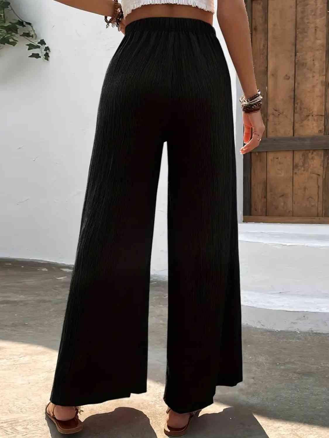 Unrestrictive Fit Elastic Waist Wide Leg Pants - MXSTUDIO.COM