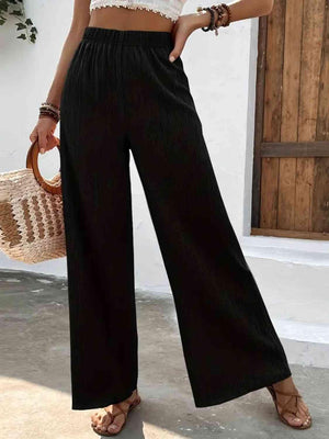 Unrestrictive Fit Elastic Waist Wide Leg Pants - MXSTUDIO.COM