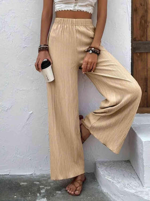 Unrestrictive Fit Elastic Waist Wide Leg Pants - MXSTUDIO.COM