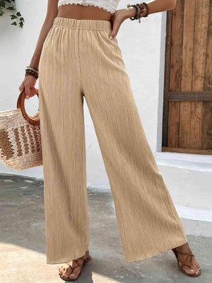 Unrestrictive Fit Elastic Waist Wide Leg Pants - MXSTUDIO.COM