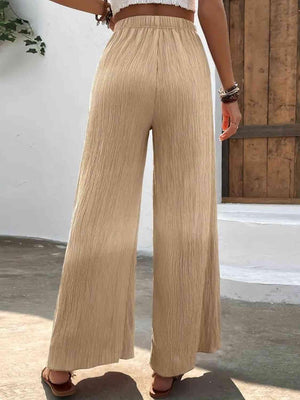 Unrestrictive Fit Elastic Waist Wide Leg Pants - MXSTUDIO.COM
