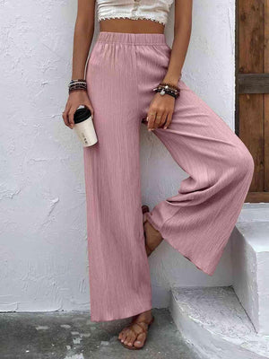 Unrestrictive Fit Elastic Waist Wide Leg Pants - MXSTUDIO.COM