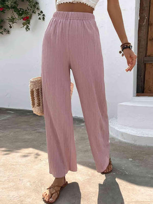 Unrestrictive Fit Elastic Waist Wide Leg Pants - MXSTUDIO.COM