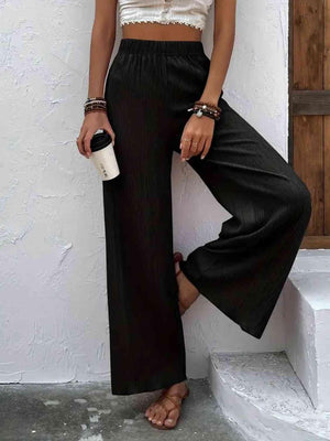 Unrestrictive Fit Elastic Waist Wide Leg Pants - MXSTUDIO.COM