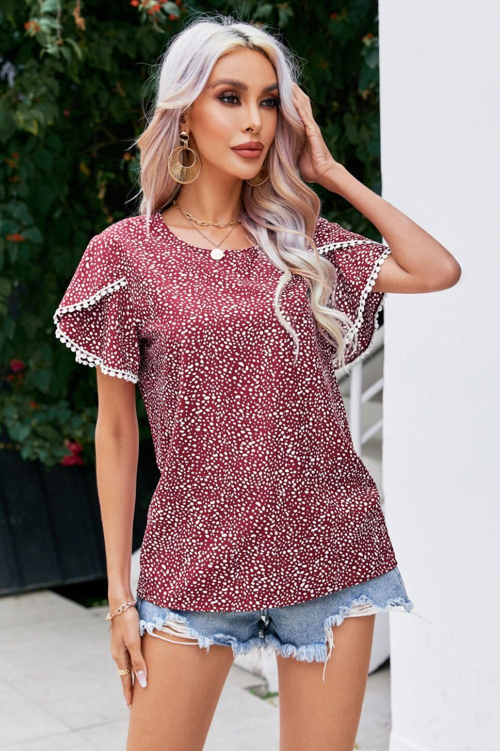 Unshakeable Pom Pom Detail Petal Sleeve Blouse - MXSTUDIO.COM