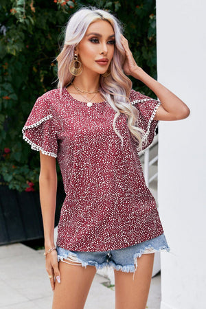 Unshakeable Pom Pom Detail Petal Sleeve Blouse - MXSTUDIO.COM