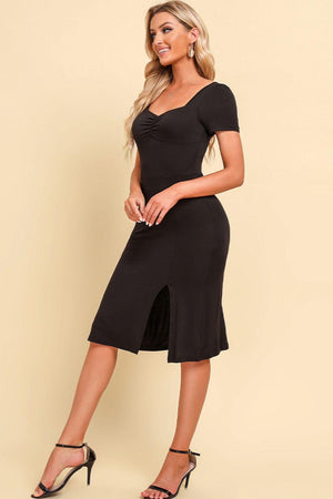 Unstoppable Short Sleeve Black Midi Slit Dress - MXSTUDIO.COM